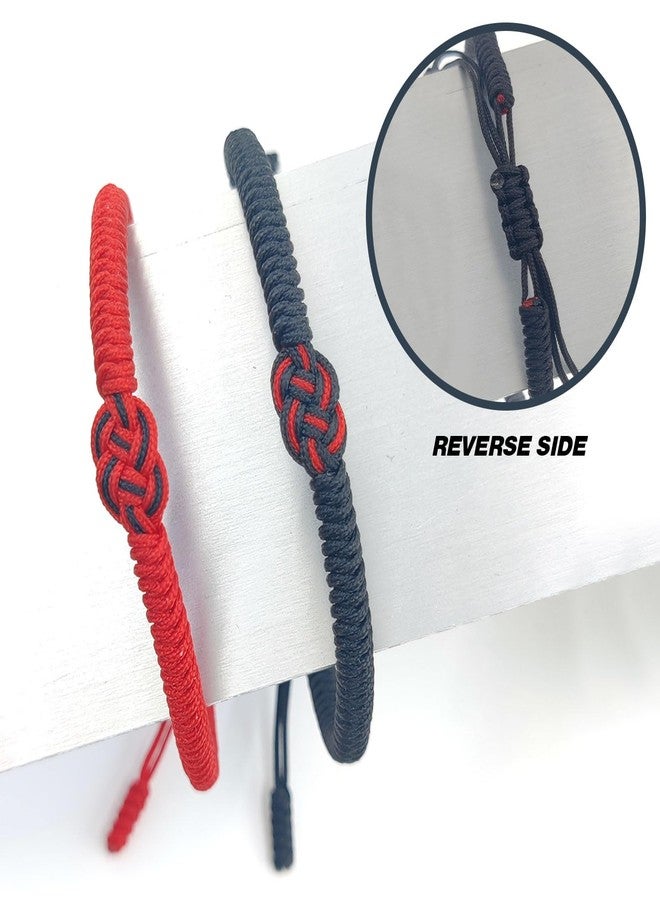 VDKIDKT 2 Pcs Tibetan Handmade Lucky Bracelet, Tibetan Lucky Amulet Knot Bracelet, Matching Bracelets Red and Black Bracelet for Protection (Black+Red) - Image 3